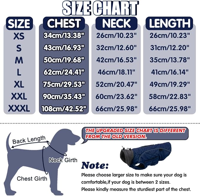 EMUST Winter Coat for Large Dogs, Windproof Dog Jacket for Cold Weather, Extra Warm Dog Winter Clothes for Small Medium Large Dogs, Dark Blue, XXL
