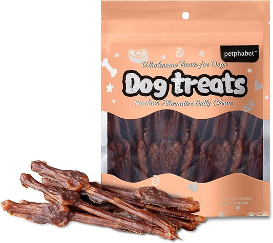 PETPHABET Alternative Bully Sticks Dog Chews - 7'' Digestible Rawhide Free Dog Treats for Medium Large Breed with Sensitive Stomachs, Healthy Snack with Low Odor, Beef Bully Flavor, 10 Count