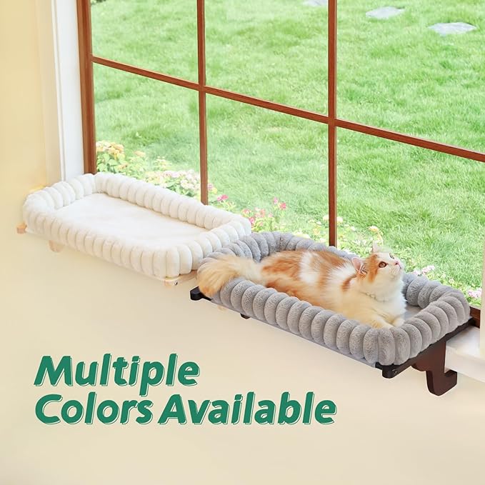Zakkart SnugCloud Cat Window Perch with 4-Sided Bolster - Orthopedic Cat Hammock for Window Sill - Solid Hardwood & Metal Frame - Window Seat for Pets (Dark Stained Wood w/Gray Bed, Medium)