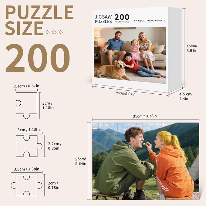 Custom Photo Puzzle, Personalized Jigsaw Puzzle from Your Photos in 200/300/500/1000/1500 Pieces, Custom Puzzle Gift for Christmas, Pets, Weddings, Anniversaries, Adults and Couples(200-horizontal)