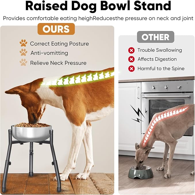 Elevated Dog Bowls [ 2 Pack ], Adjustable Metal Raised Raised Dog Bowl Stand for Medium & Large Dogs, Adjustable Wide 6.3"-10.2",3 Height Adjustment(Bowl Not Included)