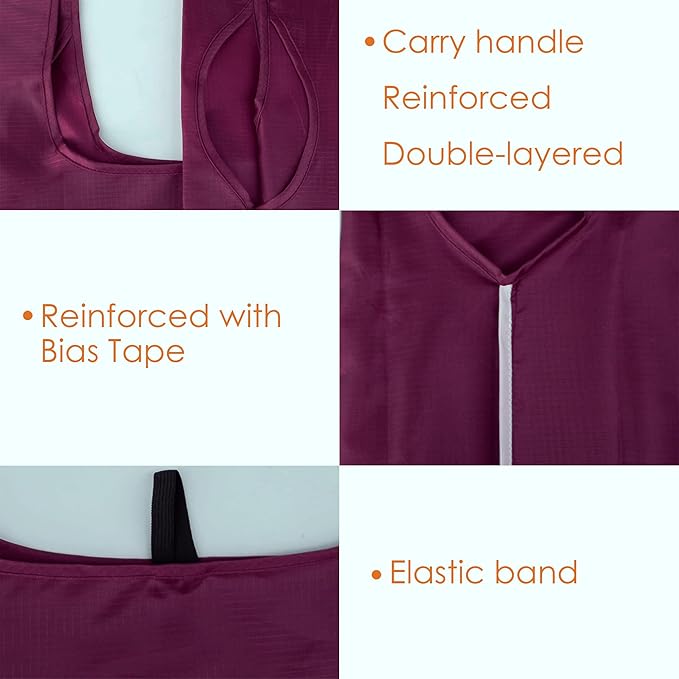 BeeGreen Burgundy Reusable Grocery Bags with Zipper Storage Pouch 10 Packs Wine Red Reusable Shopping Bags Bulk with Elastic Band Foldable-Machine Washable