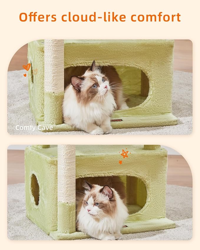 Taoqimiao Cat Tree,38.5-Inch Cat Tower for Indoor Cats,Suitable for Kittens with Luxurious cat condo with Adjustable Baskets and Luxurious Perch MS029SGB Green and Beige