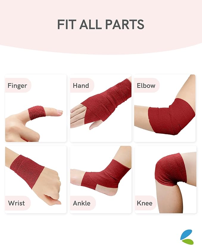 FriCARE Self Adhesive Bandage Wrap, Medical Tape in First Aid Kit, Cohesive Bandages for Wounds Sport Vet, FSA/HSA Eligible, 2 Inches X 5 Yards 6 Rolls, Burgundy