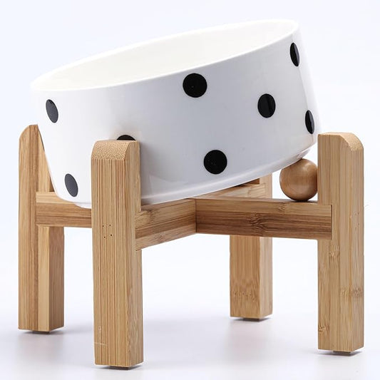 Petygooing Elevated/Raised 15°Slanted Ceramic Dog Bowl for Small and Medium Breeds, Tilted Anti Slip Pet Feeding Bowl,Food Water Dish with Stand for Cats and Dogs (28 OZ/3.6 Cups) Black Dot