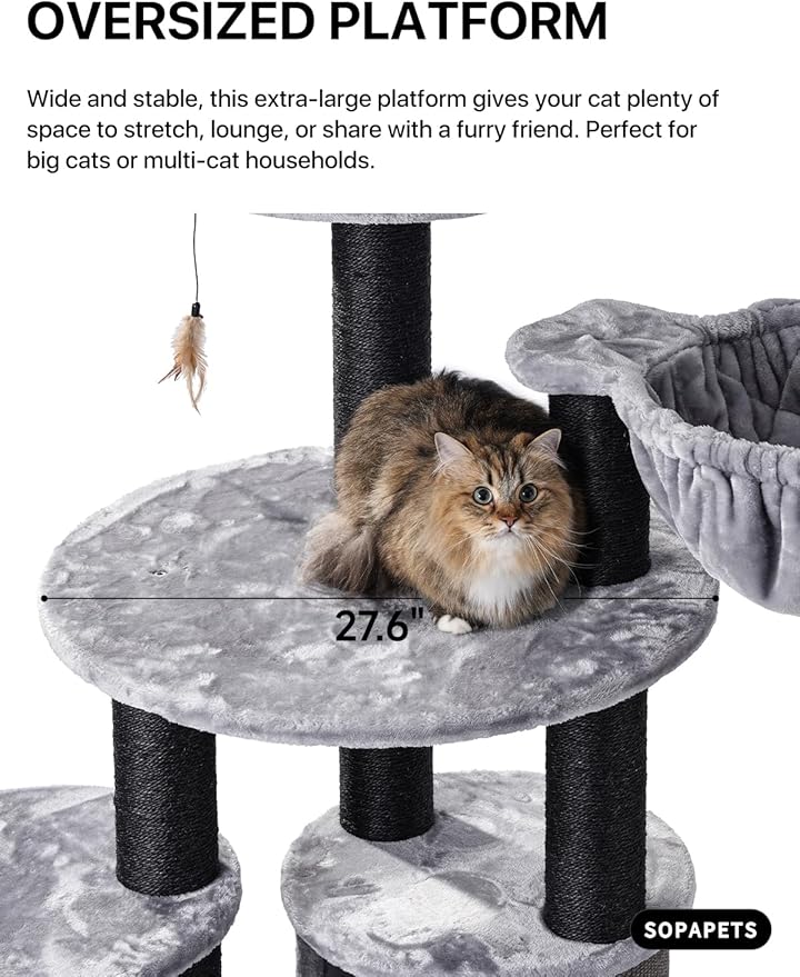 Extra Large Cat Tree for Maine Coon,65 Inches Tall Cat Tree Tower for Indoor Cats Large Adult 20 lbs,XXL Heavy Duty Luxury Sturdy Cat House with Big Hammock,Sisal Scratching Post,Condo