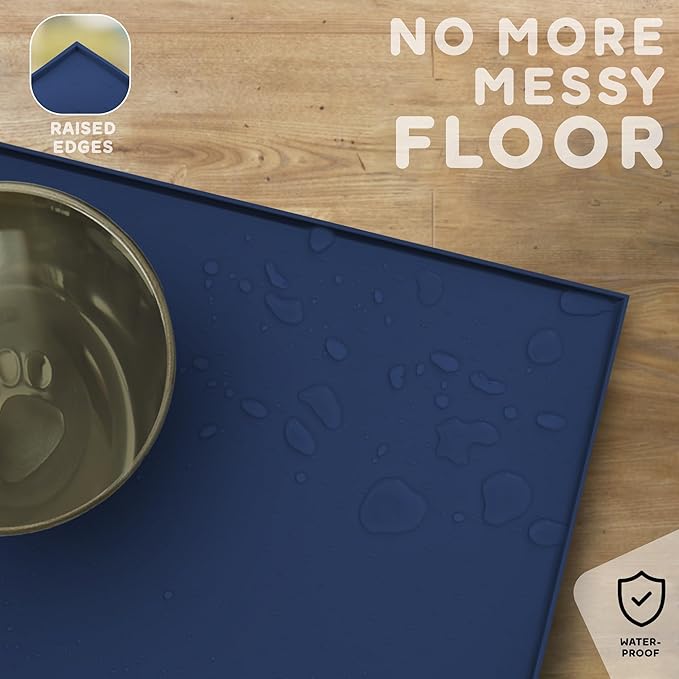 Dog Food Mat - 28x18” Large Silicone Stove Top Protector, Silicone Pet Feeding Mat, Raised Edges Dog Mat for Food and Water Prevent Spill, Waterproof Cat Placemats Protect Floors, Easy Clean Bowl