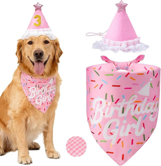 Dog Birthday Party Supplies,Dog Birthday Bandanas Set Puppy Birthday Hat Outfit,Cat Dogs Kerchief Triangle Bibs Scarf for Small/Medium/Large Dogs