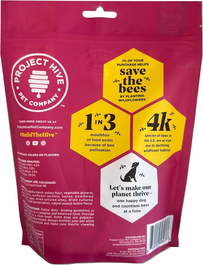 Healthy Dog Reward Treats - Hive Bites - 12 oz. Ñ All Natural Small Dog Bites for Training, Natural Peanut Butter Flavored, Vegetarian Chews, Made in The USA
