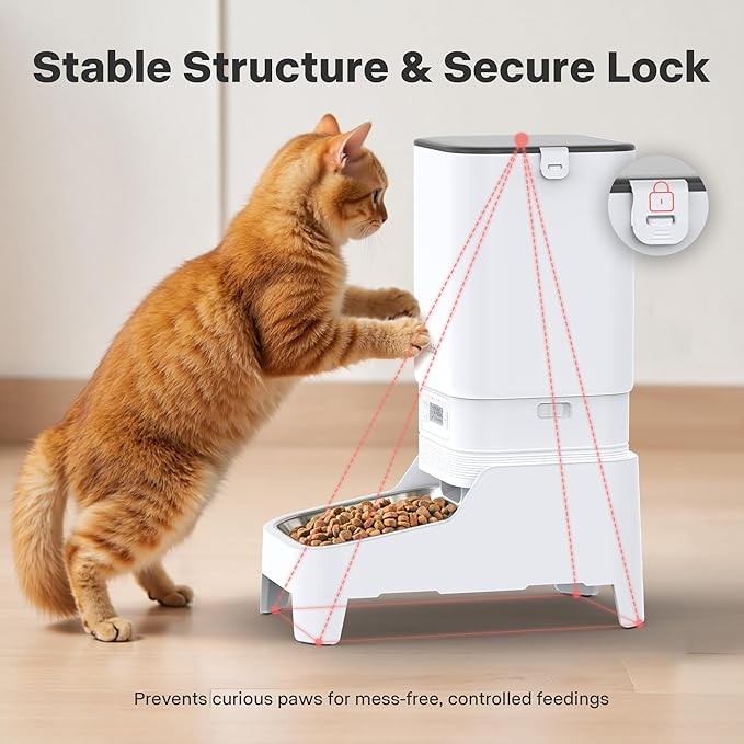 Automatic Cat Feeder with Elevated Stand, 7L/29 Cups Automatic Dog Feeder, Cat Food Dispenser, No-Jam, Up to 6 Meals for 2-15 mm Dry Food, Stainless Steel Bowl, No Spinal Pressure