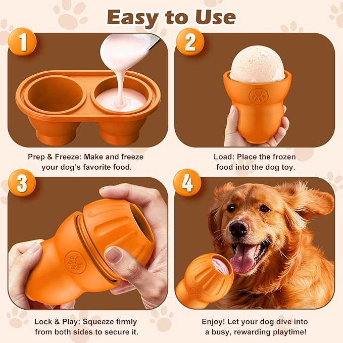 VIWIK Interactive Dog Toys to Keep Them Busy, Dog Frozen Treat Toy to Reduces Anxiety, Dogs Puzzle Enrichment Toy for Small Medium Breeds, Freezable Fillable Rubber, Easy to Clean Orange