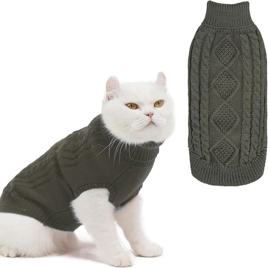 BINGPET Cat Sweater,Thermal Knitted Kitten Clothes Winter Coat,Classic Knit Turtleneck Cat Sweaters for Cats Only,Warm Pet Clothes for Kittens & Small Dogs Puppy Boy Girl Indoor Outdoor(Grey,S)