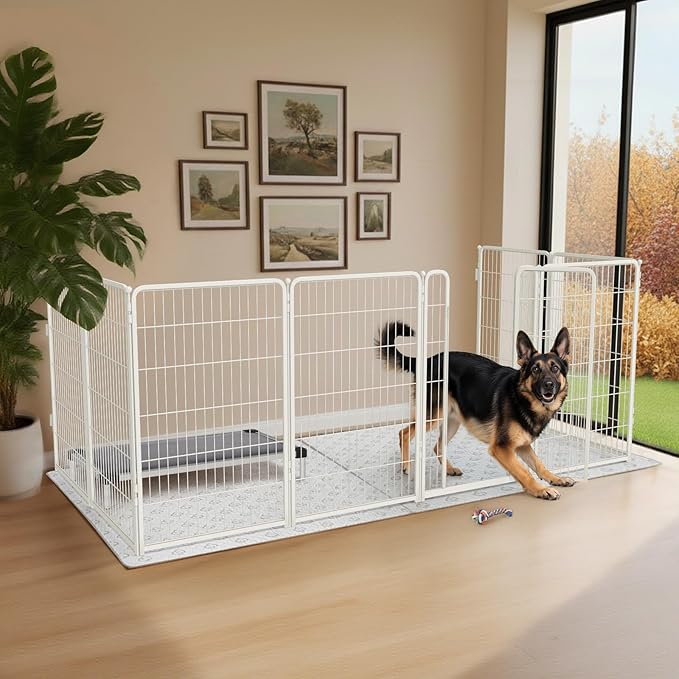 FXW Homeplus Unleashed Indoor Dog Playpen - Stress-Free and Safe Play, Heavy Duty 45 Inch 8 Panels with Fence-to-Wall Anchor (Pack of 4) for Large Dogs, White│Patented
