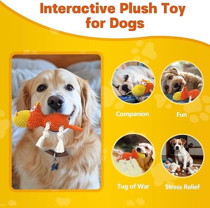 Squeaky Dog Toys - Cute Soft Plush Dog Toys for Large, Medium, Small Dogs and Puppies to Keep Them Busy (Orange, Medium)