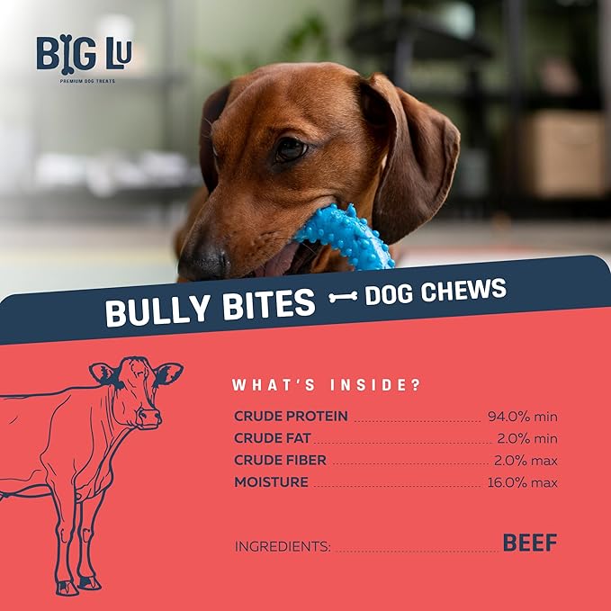 Big Lu - 2-4” Bully and Braided Sticks, 1 lb Bag, 100% Grass-Fed Beef Chews, Fully Digestible Treats for Puppies and Small to Medium Dogs, Natural Single-Ingredient Chews for Keeping Dogs Busy