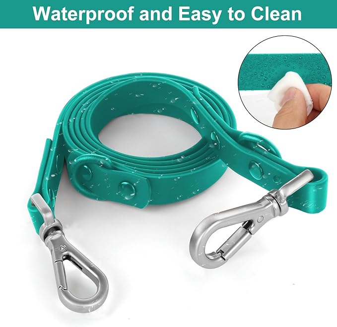 Wisedog Waterproof Dog Leash – 5ft/6ft Adjustable with 2 Hooks & Traffic Handle, Easy to Clean Double Clip Leash for Small, Medium, Large Dogs (Emerald Green,S)