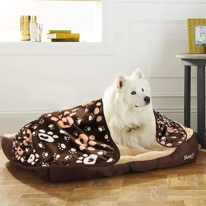 Dog Blanket, Soft Fleece Dog Blankets for Large Dogs, Fluffy Flannel Pet Cat Puppy Blanket Mat Cover for Bed Couch, Cute Paw Print Throw Blanket for Dogs, Brown 50"X40"