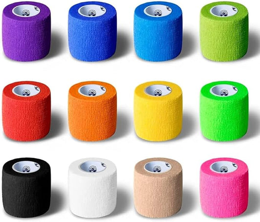 2 Inch - 12 Rolls Self Adhesive Bandage Wrap Vet Wrap for Dogs - Athletic Cohesive Bandage Wrap for Sports Injury, Strain, Knee&Wrist, Ankle Sprains. First Aid Non-Woven Bandages