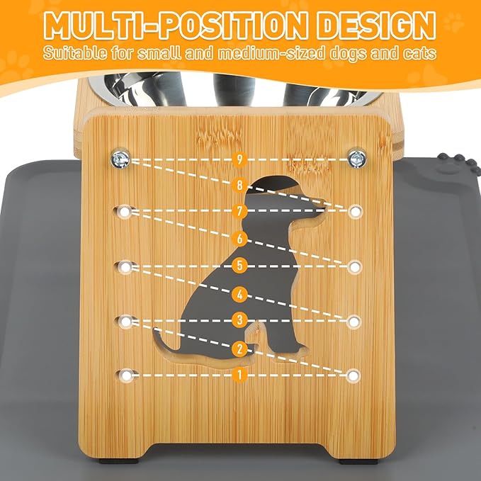 Elevated Small Dog and Cats Bowls, Adjustable Raised Dog Bowl Stand for Small Breeds and Cats,Stand with 2 Stainless Steel Bowls, Anti-Slip Silicone Pad. ﻿