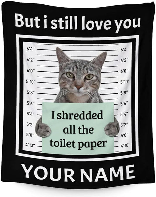 Personalized Cat Blanket Gifts with Name - 50"x60" Cute Throw Blanket for Adults Kids - Black Soft Plush Throws for Bed, Couch & Travel