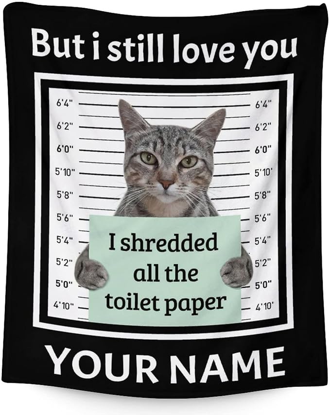 Personalized Cat Blanket Gifts with Name - 60"x80" Cute Throw Blanket for Adults Kids - Black Soft Plush Throws for Bed, Couch & Travel