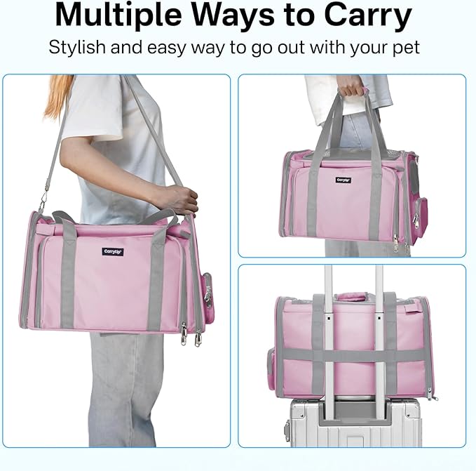 Cat Carrier Soft for Travel & Vet Visits, Expandable Soft Pet Carrier for Cats Dogs Up to 15 lbs, Breathable & Cozy Cat Bag Carrier, Airline Approved Portable Pet Travel Carrier, Pink