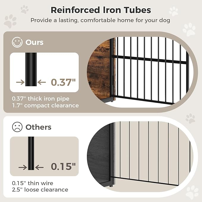 Lyromix 48'' XXL Dog Crate Furniture with Rotating Feeder, Large Wooden Crate End Table, Heavy Duty Indoor Kennel Cage for Medium to Large Dogs, Brown
