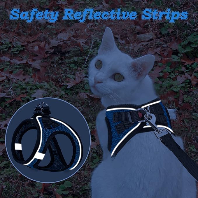Cat Harness and Leash for Walking Escape Proof, Adjustable Kitten Vest Harness Reflective Soft Mesh Puppy Harness for Outdoor, Comfort Fit, Easy to Control (Blue, S)