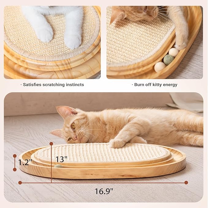 CHEERHOME PETS Sisal Cat Scratcher Toy with Ball Track Wooden Interactive Cat Toy for Indoor Cats Scratch Pad, Physical Exercise for Kitty and Medium Cat