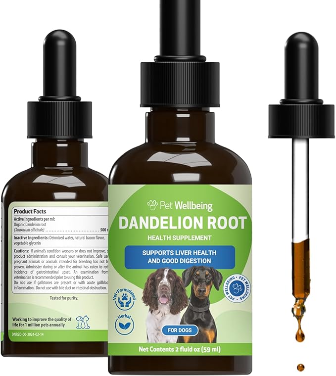 Pet Wellbeing Dandelion Root for Dogs - Liver & Heart Health, Digestive Function, Blood Sugar Support, Certified Organic - Veterinarian-Formulated Herbal Supplement 2 oz (59 ml)