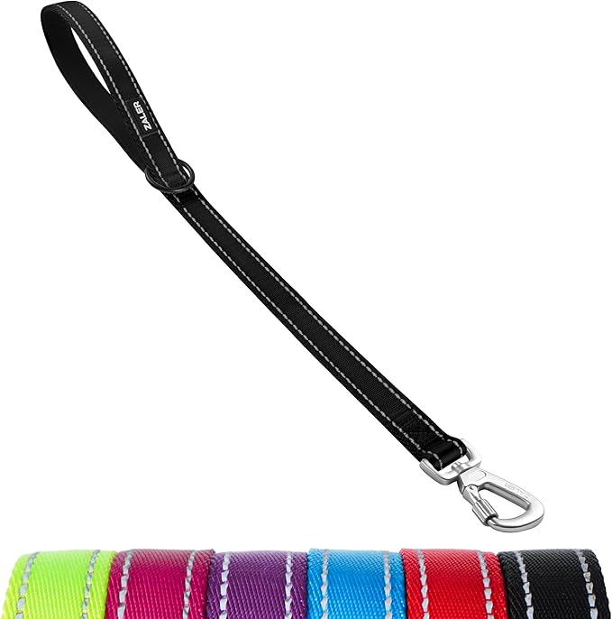 ZALER Short Dog Leash 2 ft, 24 Inches Traffic Leashes for Dogs, Nylon Reflective Dog Lead with Padded Handle, Heavy Duty Pet Leash with Carabiner Clip for Large and Medium Dogs (24" Black)