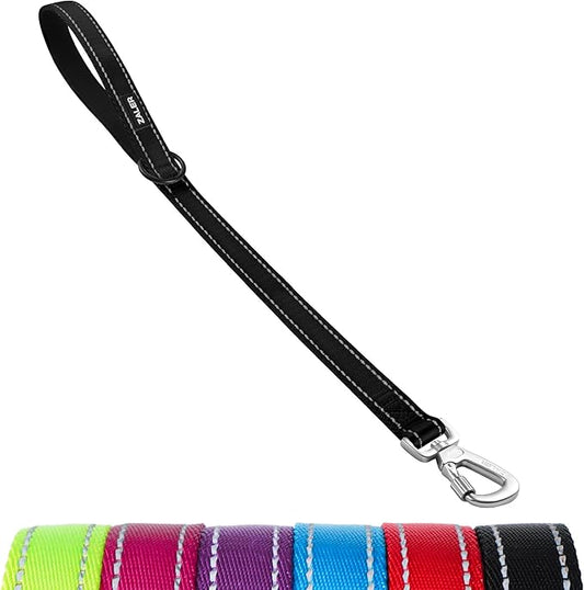 ZALER Short Dog Leash 2 ft, 24 Inches Traffic Leashes for Dogs, Nylon Reflective Dog Lead with Padded Handle, Heavy Duty Pet Leash with Carabiner Clip for Large and Medium Dogs (24" Black)