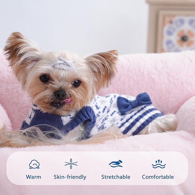 Dog Sweater for Extra-Small Dog Boy, Soft Puppy Clothes Winter Weather Halloween Sweater for Pet Outfit for Doggie Kitten Small XXS XS Cat Sweaters Apparel (Blue, S)