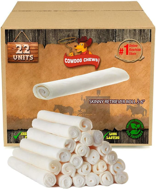 Cowdog Chews 5-6 Inches Rawhide Retriever Roll - Chewing Dog Treat, 100% Natural - Natural Grass Fed Livestock Sourced (22 Pack)