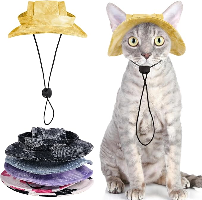 QBLEEV Cat Hats for Cats Only, Sphynx Hat with Ear Hole, Hairless Cat Cowboy Hats for Birthday Party Halloween, Kitten Headwear Sun Sombrero Caps, Chihuahua Sunscreen Baseball Outdoor Climbing Cap