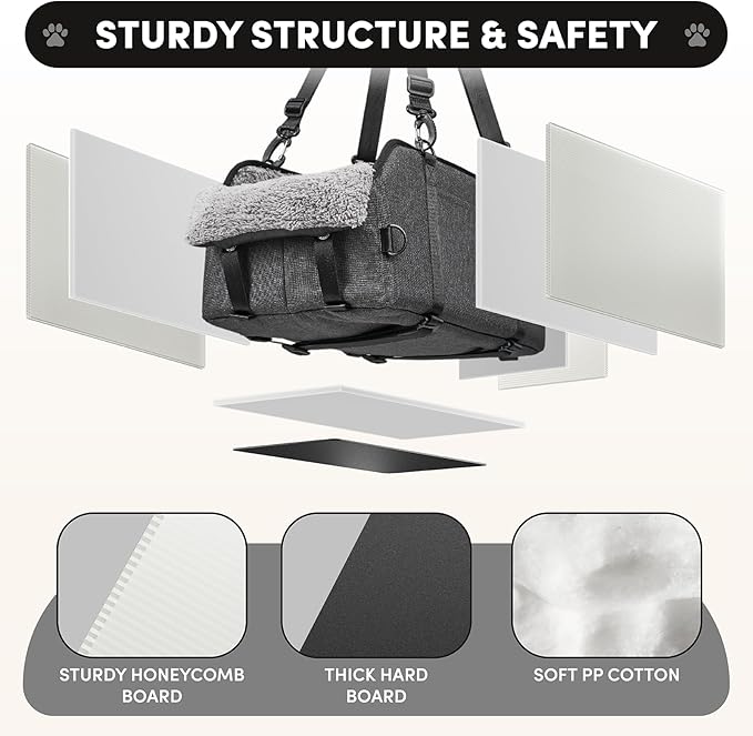 BurgeonNest Center Console Small Dog Car Seat - Portable Pet Cat Puppy Booster Armrest Carseat Up to 11lbs, Anti-Collapse Comfort Car Travel with Washable Fluffy Cushion and Pillow, Grey