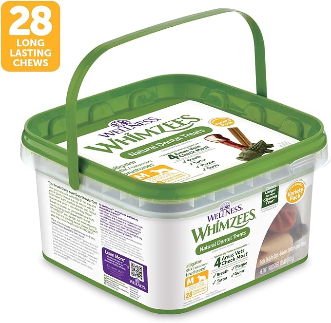 Whimzees Wellness Variety Pack Dog Dental Treats, Natural Chews, Medium Size, (28 Count)