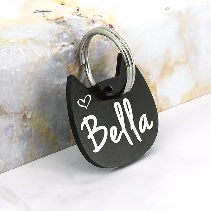 Ultra Joys Cat ID Tag Personalized Pet Tags, Durable Stainless Steel Small Pet Mini Dog Cat Tag Lightweight - Cathead Tag in Black