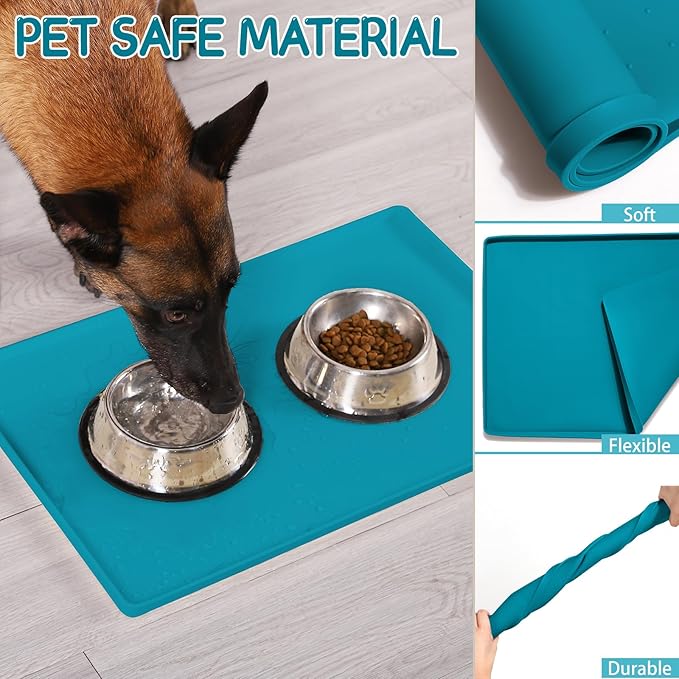 MateeyLife Silicone Cat & Dog Food Mat for Floors Waterproof, Anti-Slip Dog Bowl Mats for Food and Water, Pet Feeding Mats with Lip to Prevent Spills, Pet Placemat for Messy Drinkers to Protect Floors
