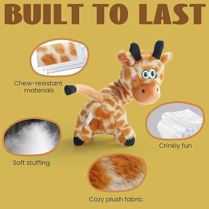 Nocciola Twistable Giraffe Pup Dog Toy, Interactive Stuffed Plush Crinkle Puppy Supplies for Small Medium Breeds to Keep Them Busy