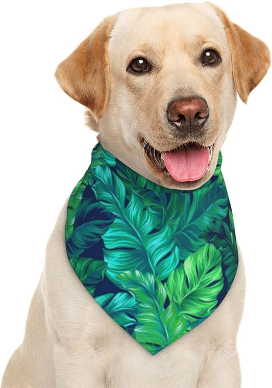 Tropical Hawaiian Leaves Turquoise Leaf Summer Dog Bandana Scarf Triangle Bibs Pet Accessories Cat Kerchief