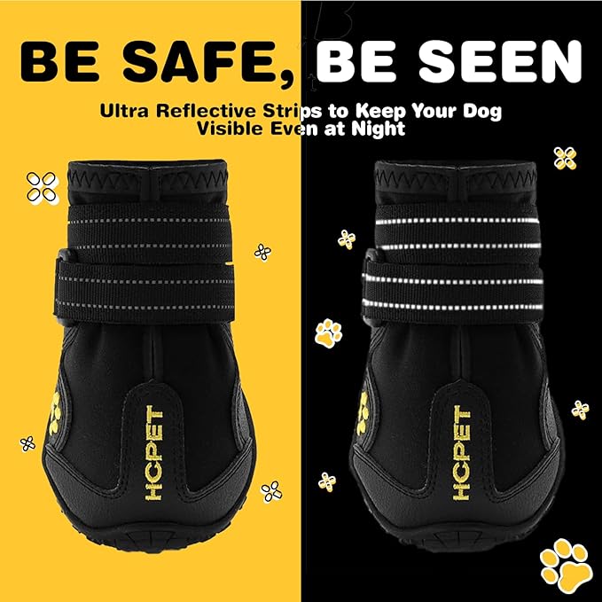 Hcpet Dog Shoes, Dog Boots for Small Dogs, Waterproof Medium Dog Booties Paw Protector for Summer Hot Pavement, Winter Snowy Day, Outdoor Walking, Indoor Hardfloors Anti Slip Sole Black Size 3