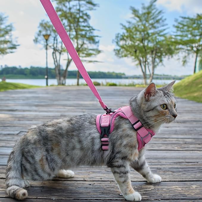 Cat Harness and Leash Set Escape Proof Tactical Large Kitten Harness Emotional Support Cat Vest, Pink, L