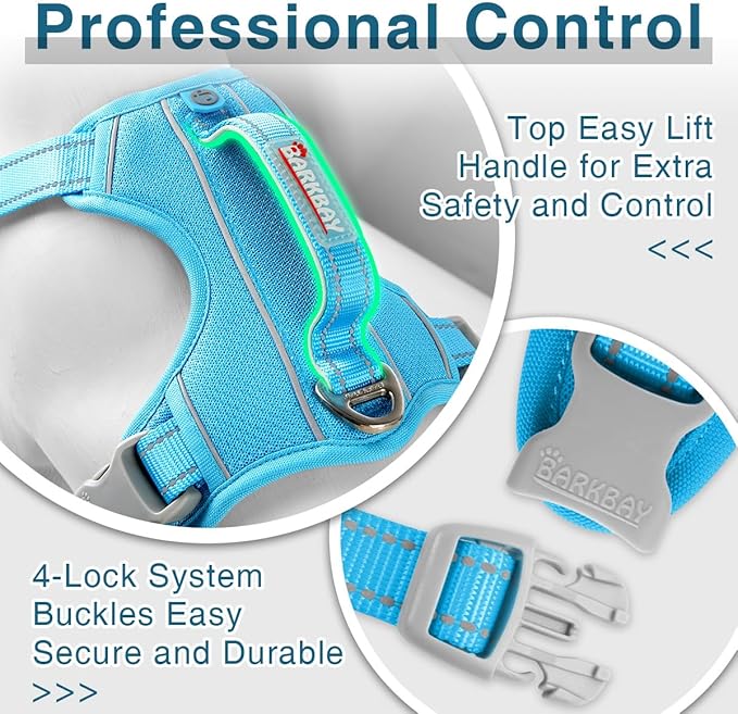 BARKBAY Dog Harness No Pull with ID Tag Pocket - Heavy Duty, Reflective, Easy Control for Small Dogs(Blue,S)