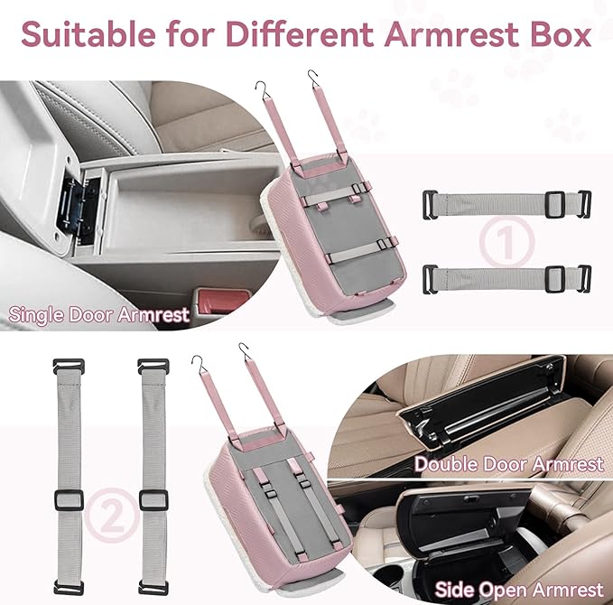 PETSFIT Cat Car Seat, Portable Console Dog Car Seat with Safe Protective Hooks, Luxury Pet Car Seat Includes Safety Leash and Storage Pocket for Pets Up to 9 lbs (Pink)