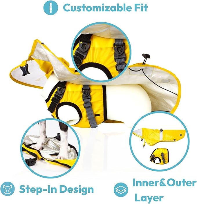 Gooby Dog Raincoat V2 - Waterproof Rain Poncho with Dual D-Rings - Step-in Rain Jacket for Small and Medium Dogs