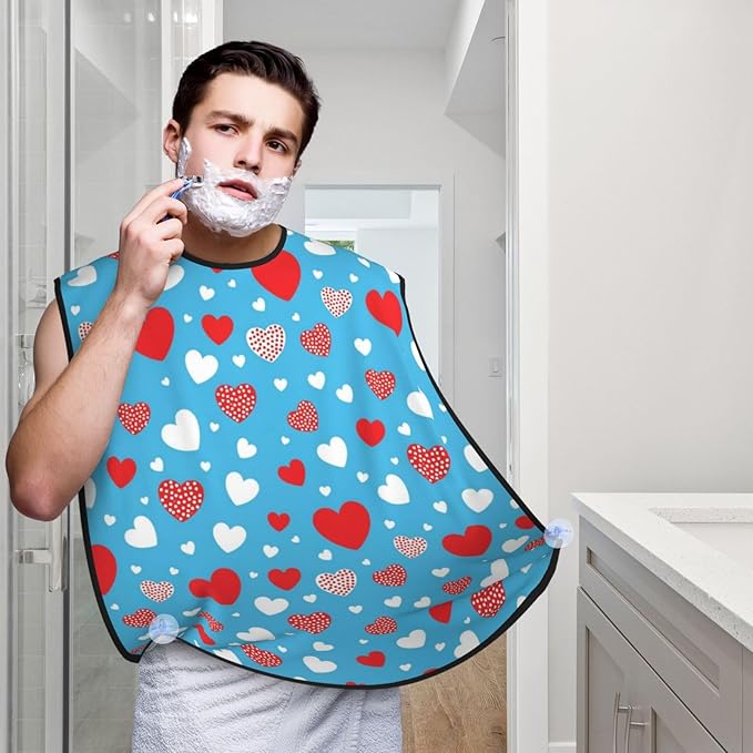 Beard Apron Hair Catcher, Valentine's Day Elegant Love Pattern Shave Bib, Waterproof Non-Stick Shaving Bib, Trimming Grooming Tool for Dad Men Anniversary
