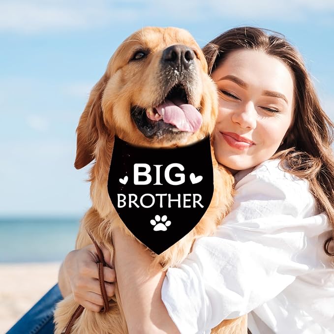 Pregnancy Announcement Dog Bandana, Baby Shower Pet Bandana, Black Cotton, 27 x 18 inch