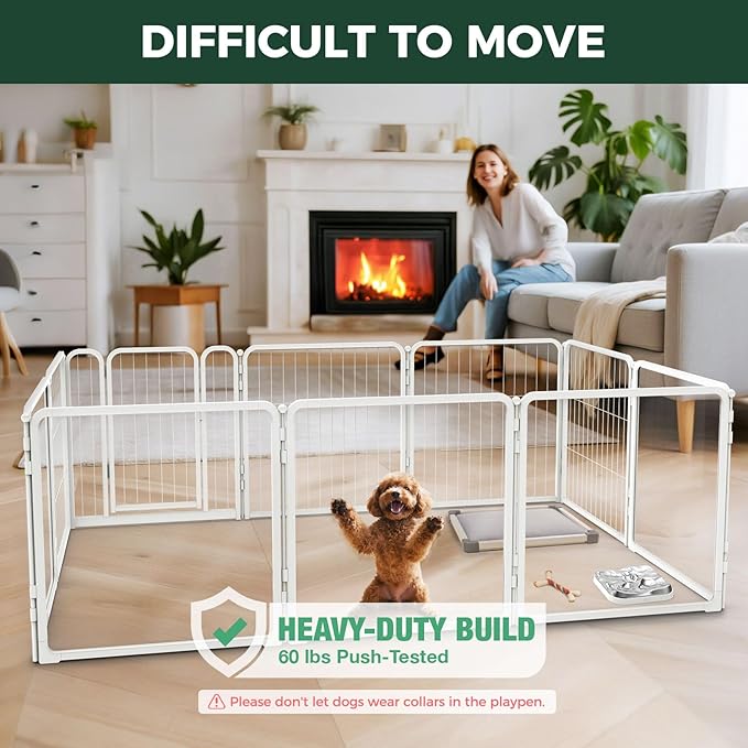 FXW Pawadise Acrylic & Wire Mesh Indoor Dog Playpen, Heavy Duty 24 Inch 10 Panels Metal Dog Pen for Puppy and Small Dogs, White│Patented