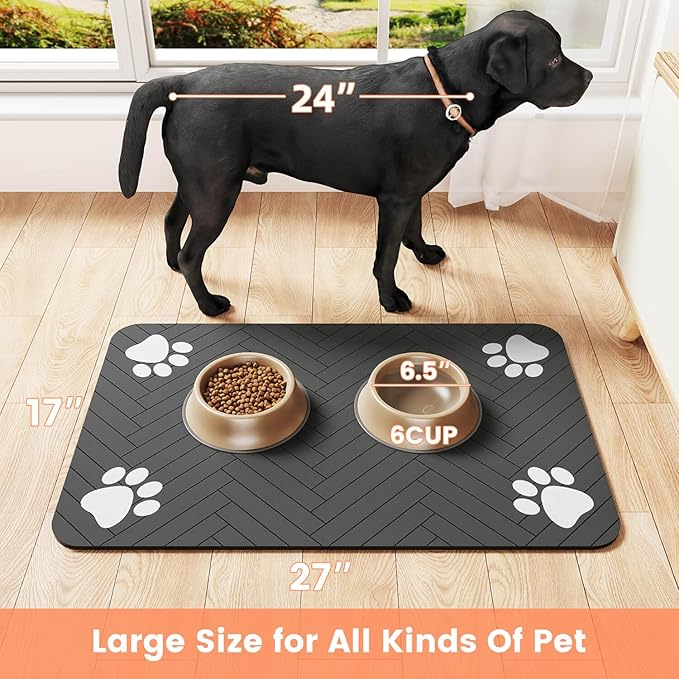 Pet Feeding Mat-Absorbent Pet Placemat for Food and Water Bowl, with Waterproof Rubber Backing, Quick Dry Water Dispenser Mat for Dog and Cat (20"x12", Christmas)